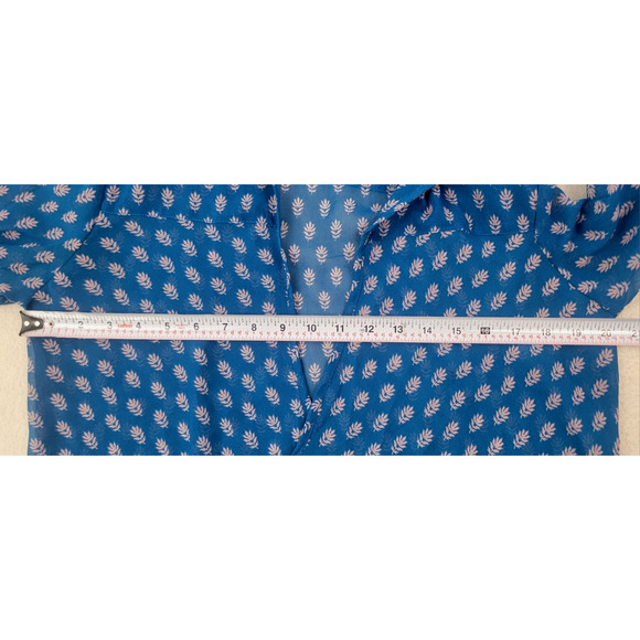 Japna Blue Floral Sheer High Low Wrap Blouse Women’s Size Large Boho Sexy Top - Picture 4 of 5